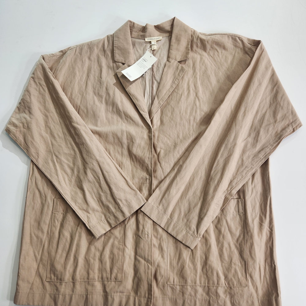 Eileen Fisher Women's Size L Oversized jacket Tan Organic Cotton Blend 01 - Picture 2 of 14